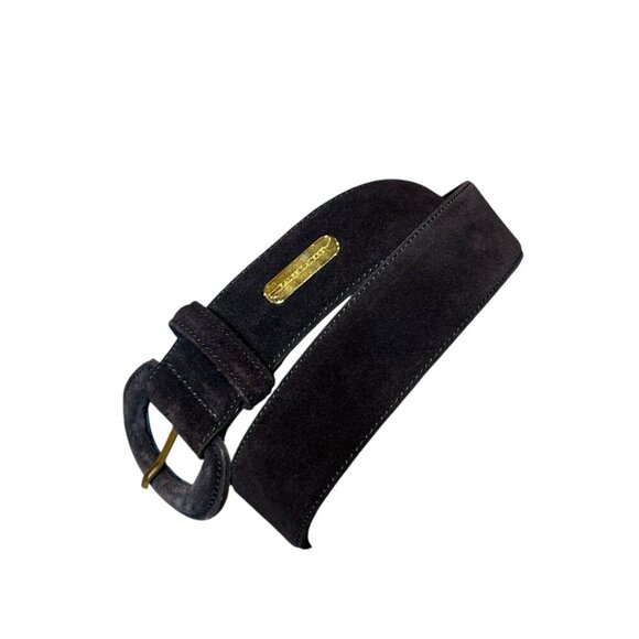 Ralph Lauren Made in Italy Brown Suede Leather Gold Metal Detail Belt Size Large - Picture 2 of 8